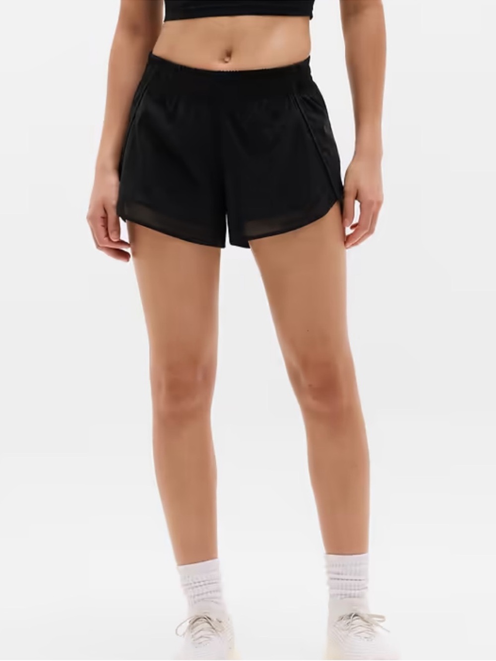Athleta Mesh Racer Run Mid Rise 4" Shorts Size XL Black
